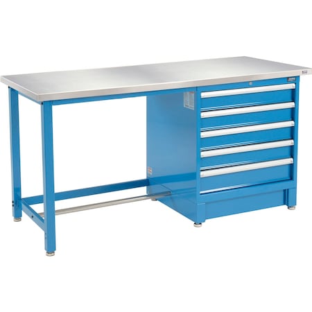 Global Industrial 72Wx30D Modular Workbench with 5 Drawers, Stainless Steel Square Edge, BL 711153
